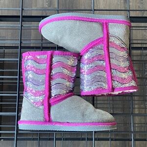 Lamo Gray and Pink Sequin Boots
